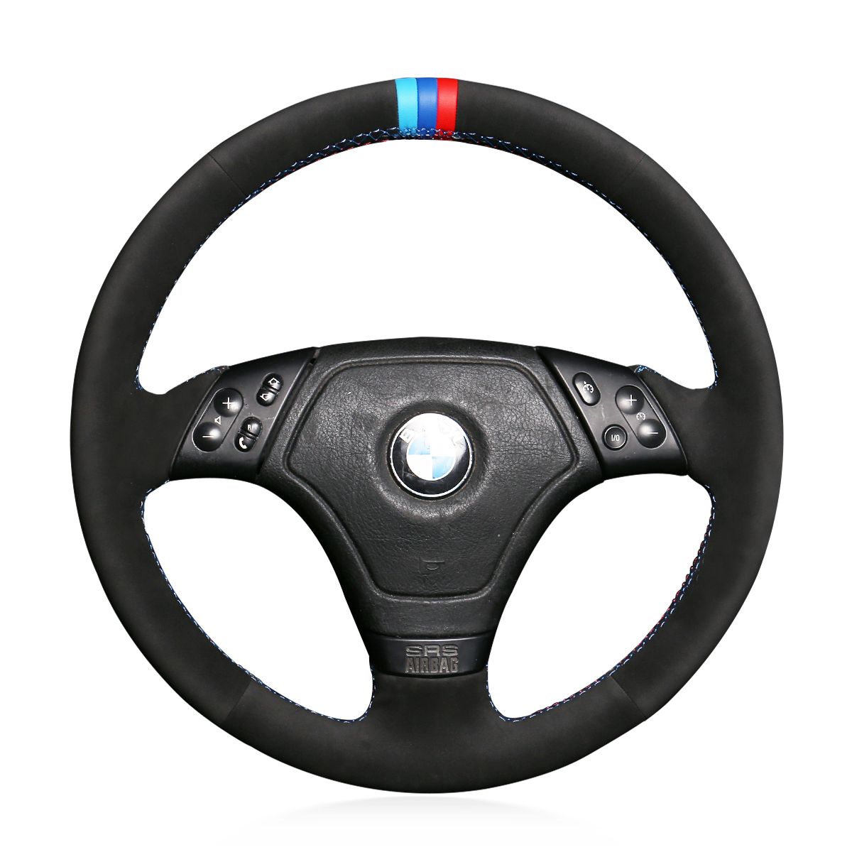 MEWANT Black Faux Leather Car Steering Wheel Cover – For BMW M Sport E36, E39, Z3, M3, M5