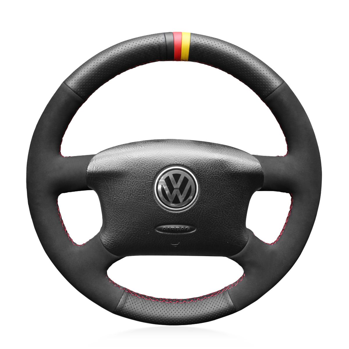Leather Steering Wheel Cover For VW Transporter T4 1991-2003 – Yellow Double Stitching, UK Made