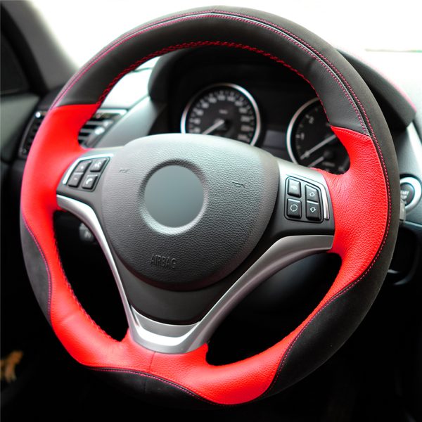 DIY Stitching Steering Wheel Covers for BMW X1 E84 2012-2015 Custom Hand Sewed Genuine Leather Steering Wheel Covers
