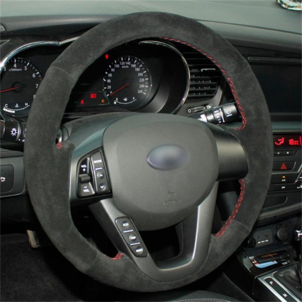 Custom Hand Stitching Black Suede Steering Wheel Cover Wrap for Kia K5 Optima 2011-2013