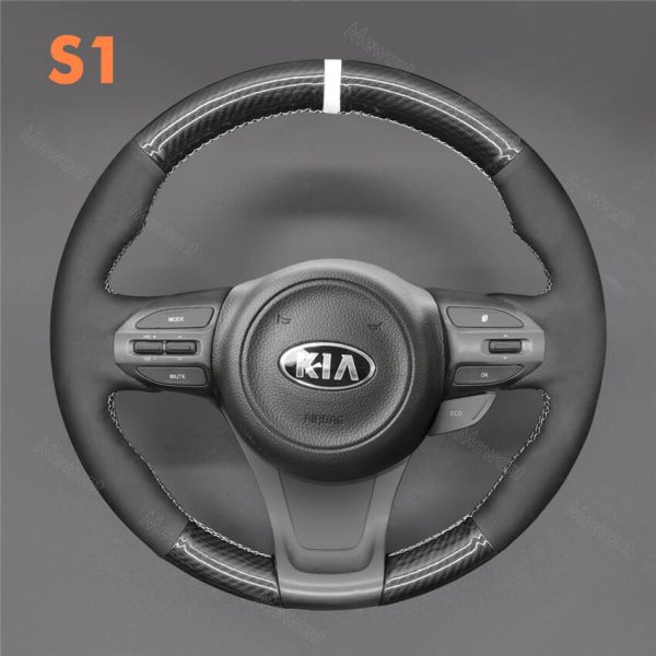 Hand Stitching Black Suede Orange Leather Steering Wheel Cover Wrap for Kia K5 Optima 2014-2015