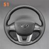 Hand Stitching Black Carbon Leather Steering Wheel Cover Wrap for Kia K2 Rio 2011-2016 Kia K2 2011-2016 (US) Rio 2012-2017(US) Rio5 2012-2017(US)