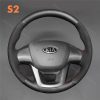 Hand Stitching Black Carbon Leather Steering Wheel Cover Wrap for Kia K2 Rio 2011-2016 Kia K2 2011-2016 (US) Rio 2012-2017(US) Rio5 2012-2017(US)
