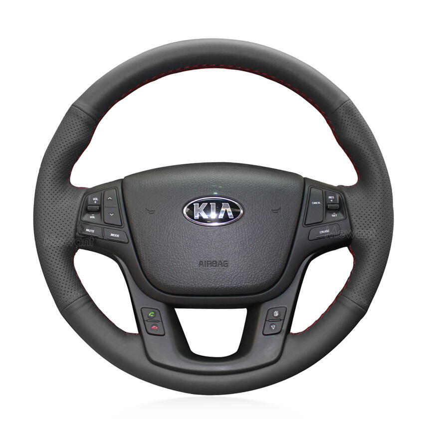 Special Custom Hand Stitching Black Suede Leather Steering Wheel Cover Wrap for Kia Sorento K7 Cadenza