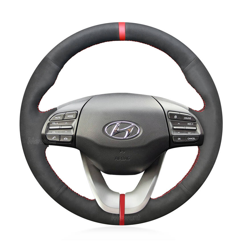 Custom Hand Sew Steering Wheel Cover for Hyundai Elantra GT Veloster i30 2018-2021