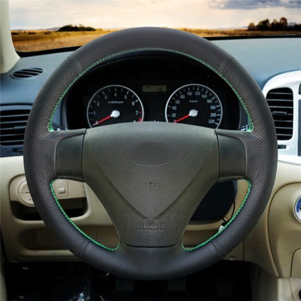 Hand Stitching Custom Steering Wheel Cover for Kia Rio 2 5 2005-2009 (2)