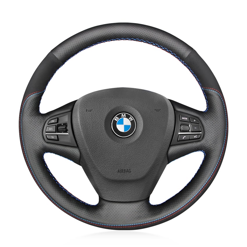 For BMW X3 F25 X5 F15 2010-2017 DIY Custom Black Genuine Leather Steering Wheel Cover