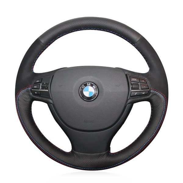 For BMW F01 F02 F07 F10 F11 523Li 525Li 2008-2017 DIY Custom Black Hand Sewing Steering Wheel Wrap
