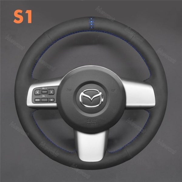 Hand Stitching Steering Wheel Cover Wrap for Mazda 2 2008-2014 (1)