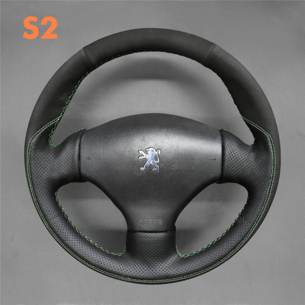thumbnail image 2 of Black Genuine Leather Steering Wheel Cover For Peugeot 206 1998-2010 – Soft, Double Stitching, UK Made 2 of 3