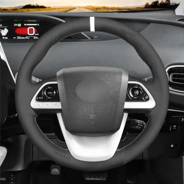Hand Stitching Custom Suede Leather Steering Wheel Cover Wrap for Toyota Prius 4 2016-2022 Prius Prime 2017-2022 Mirai 2016-2018